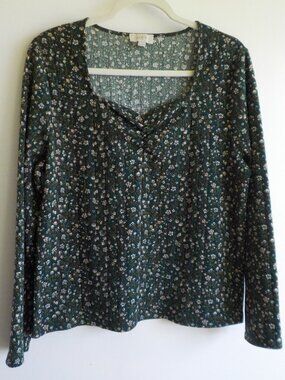 LOFT Blouse Top Tee - X-Large - Green Floral Long Sleeve (2511)